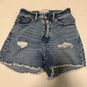 Abercrombie High-Rise Distressed Denim Shorts - Light Blue